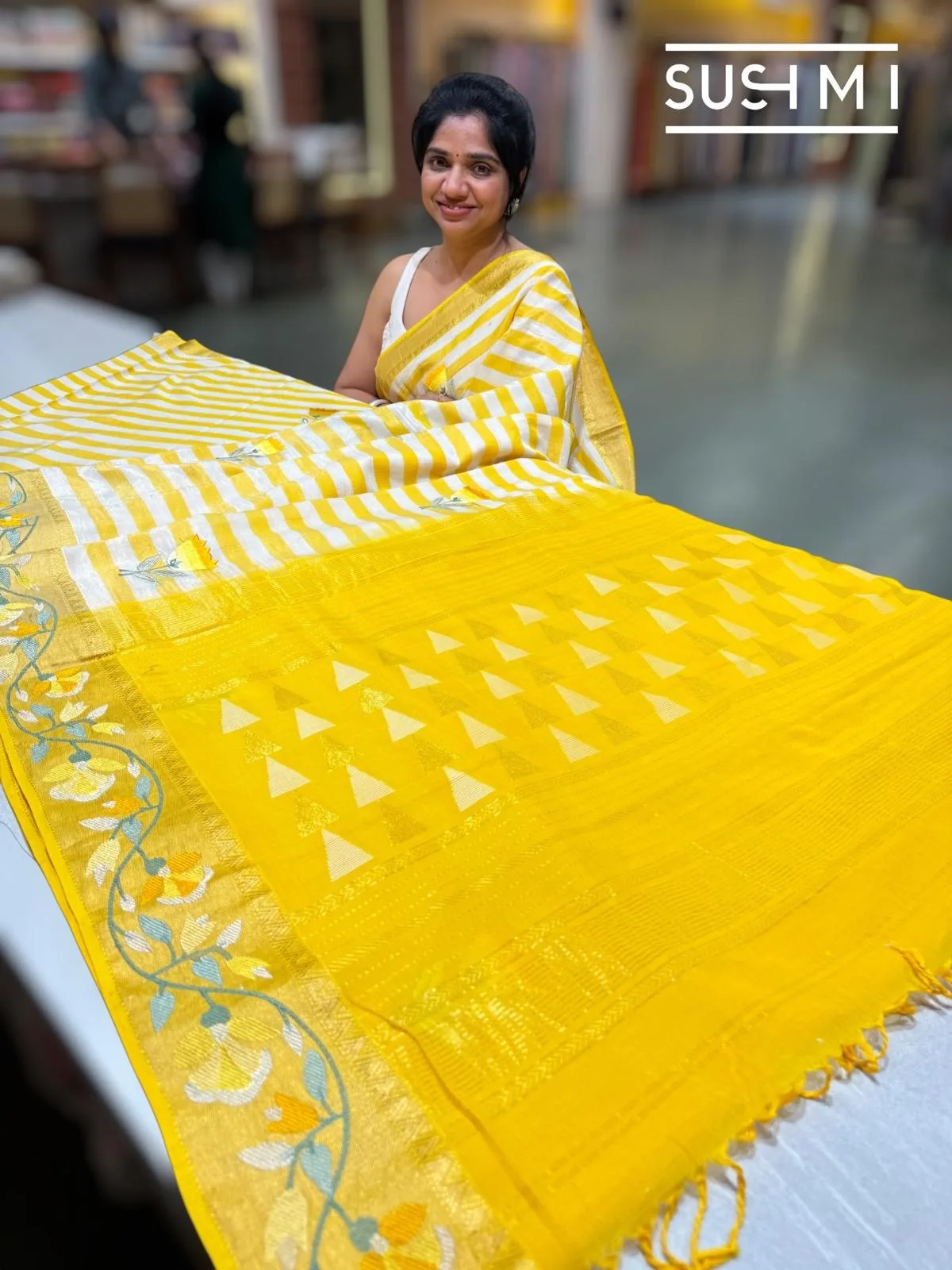 Chanderi Tissue Stripe Saree with Embroidery
