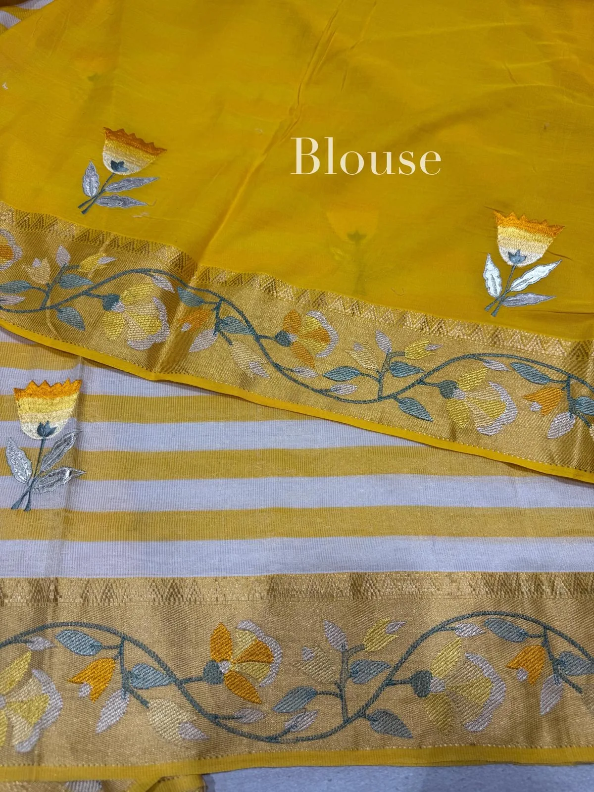 Chanderi Tissue Stripe Saree with Embroidery — Image 5