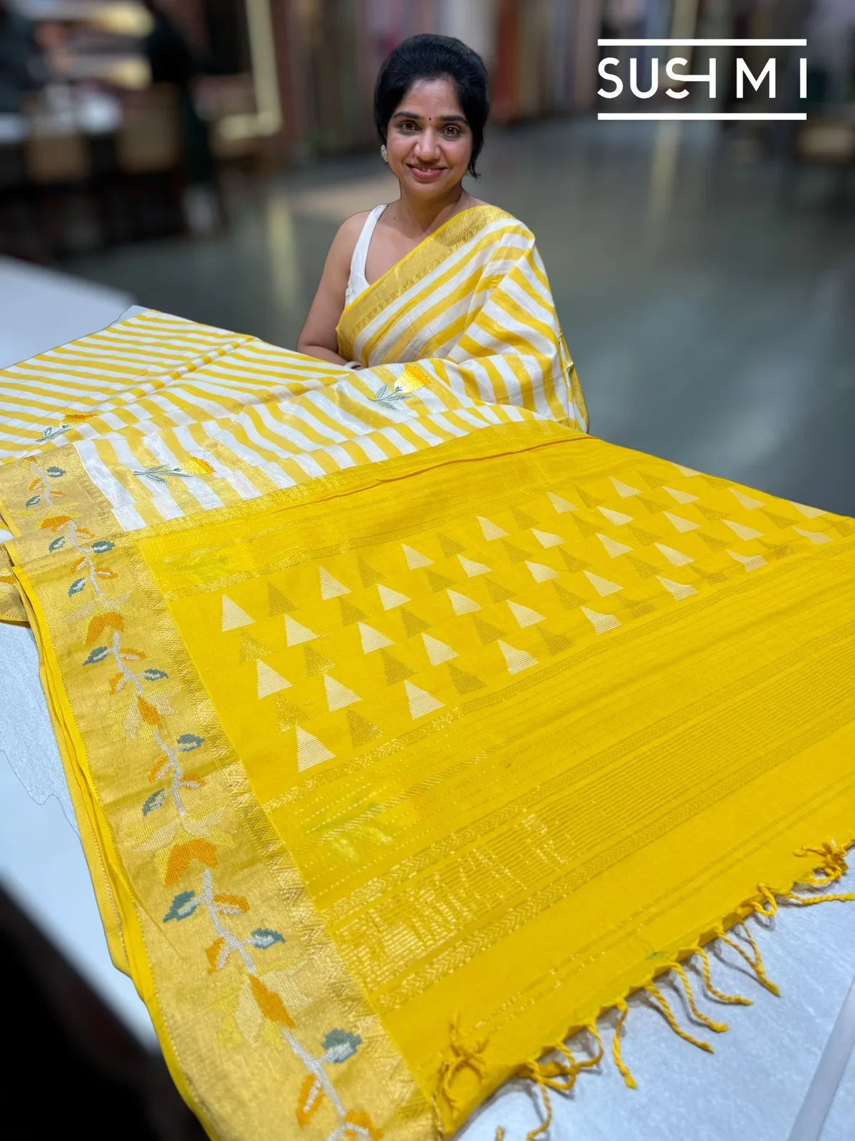 Chanderi Tissue Stripe Saree with Embroidery — Image 2