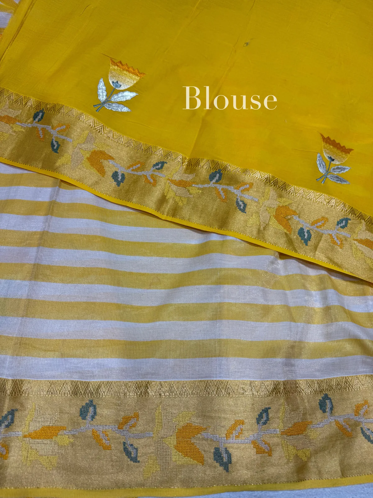 Chanderi Tissue Stripe Saree with Embroidery — Image 7