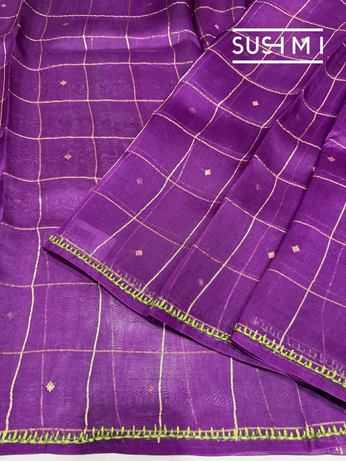 Purple Vintage Kora Banarasi Saree with Fusion Blouse — Image 9