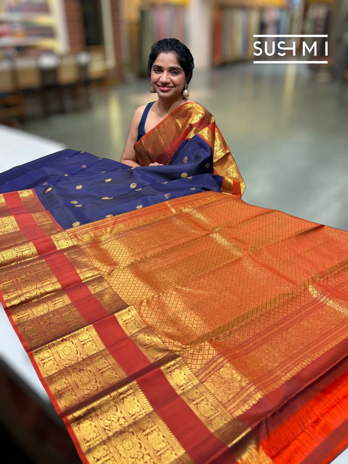 Midnight Blue Vintage Kanjeevaram Saree