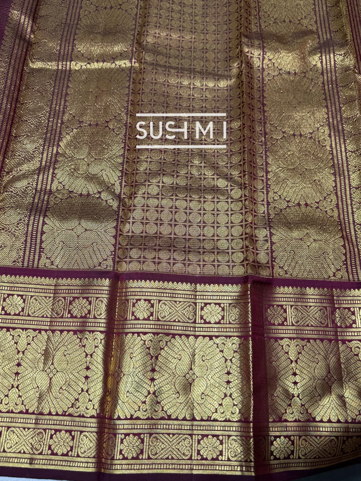 Rust Orange Vintage Checks Kanjeevaram Saree — Image 9