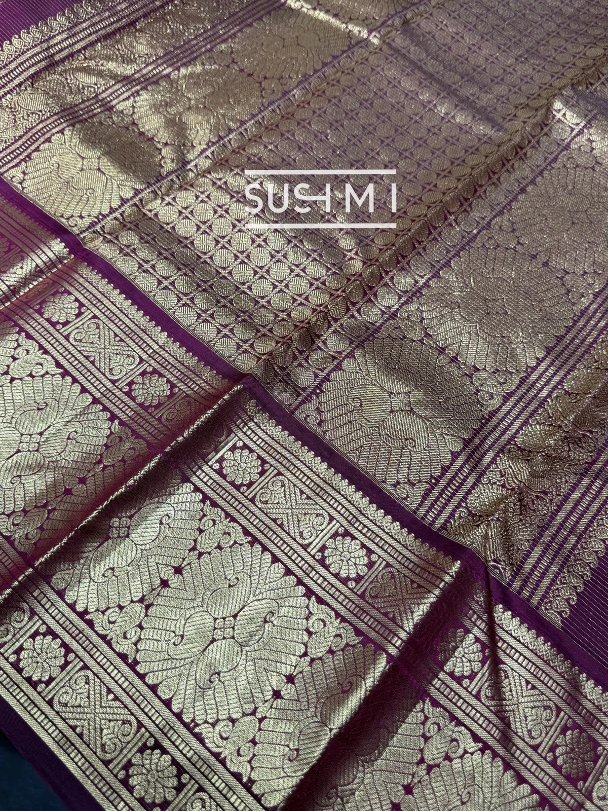 Rust Orange Vintage Checks Kanjeevaram Saree — Image 5