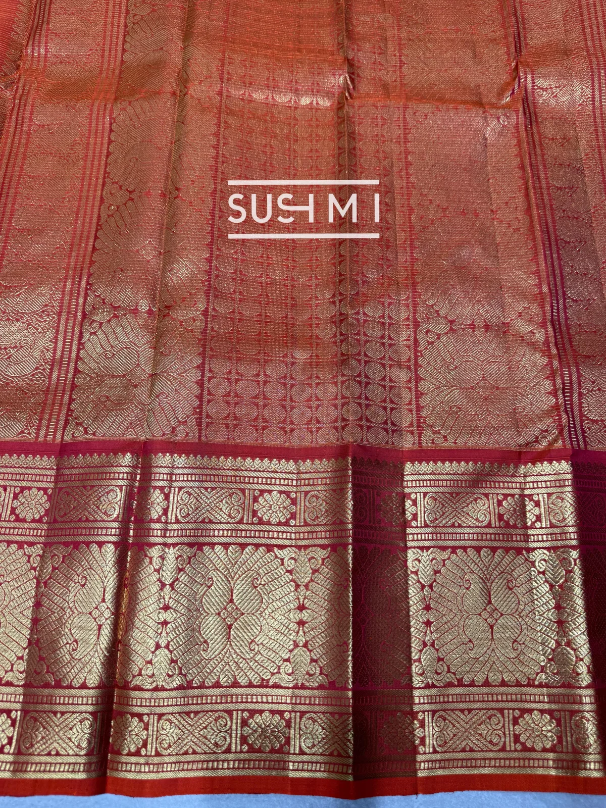 Chocolate Brown Vintage Checks Kanjeevaram Saree — Image 8