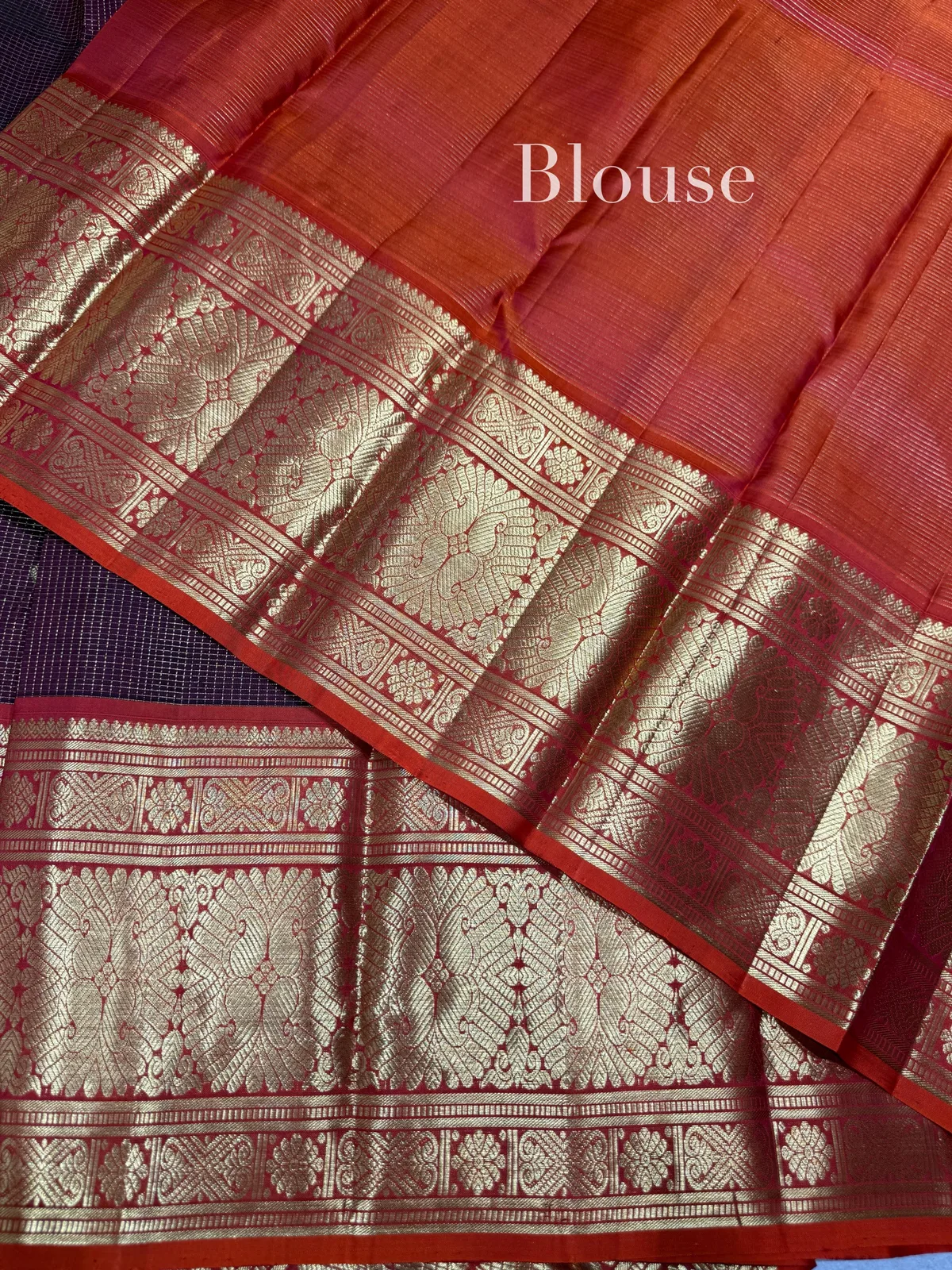 Chocolate Brown Vintage Checks Kanjeevaram Saree — Image 7