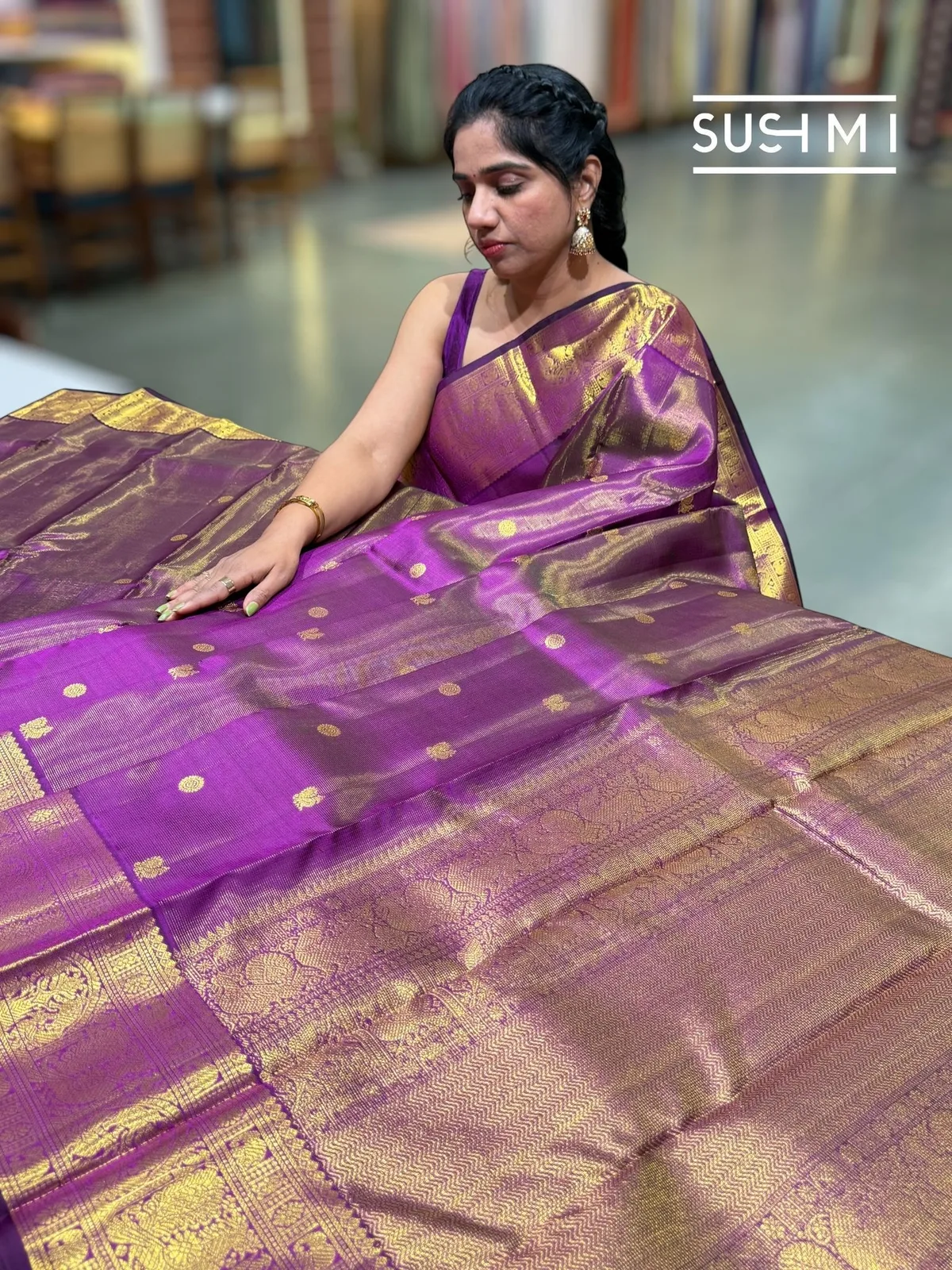 Purple Vaira Oosi Vintage Kanjeevaram Saree — Image 3