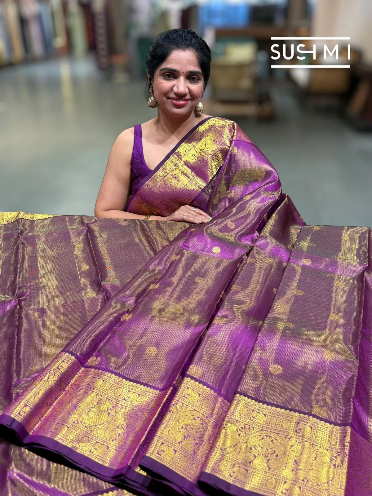 Purple Vaira Oosi Vintage Kanjeevaram Saree — Image 2