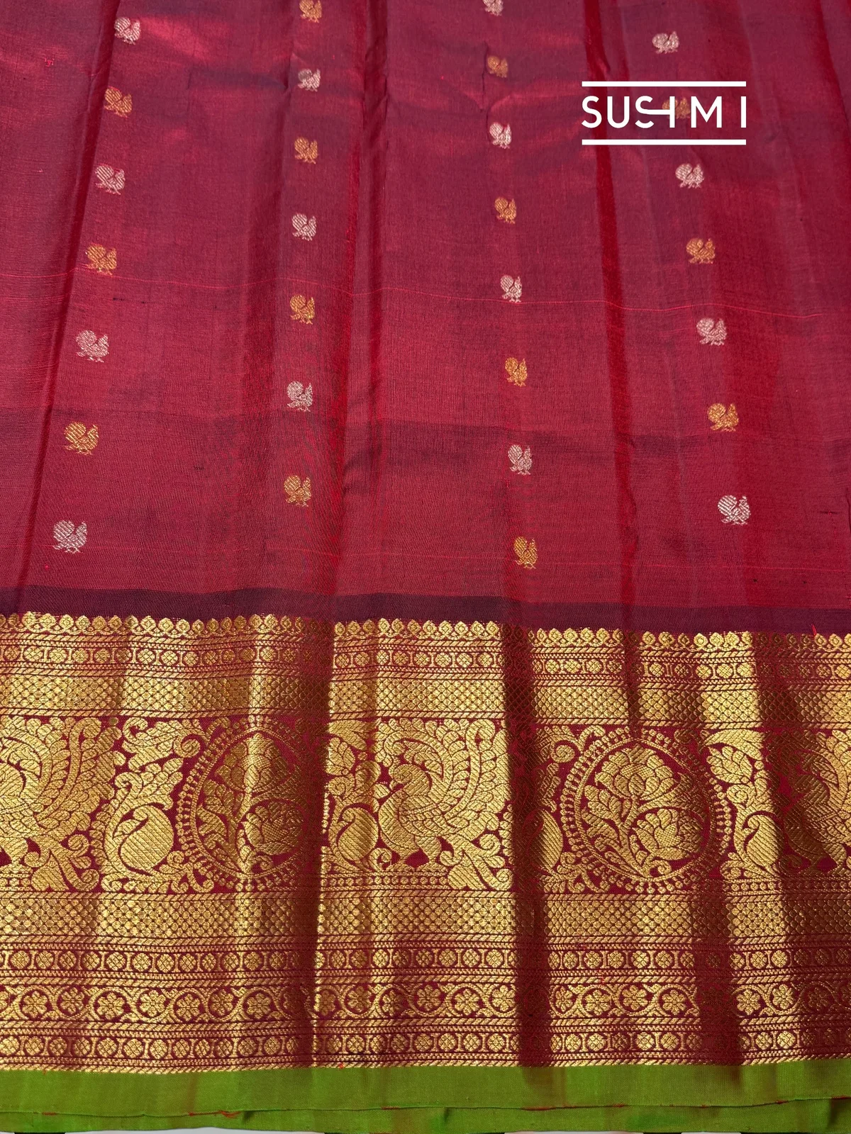Orange Gadwal Brocade Saree with kanchi borders  — Image 6
