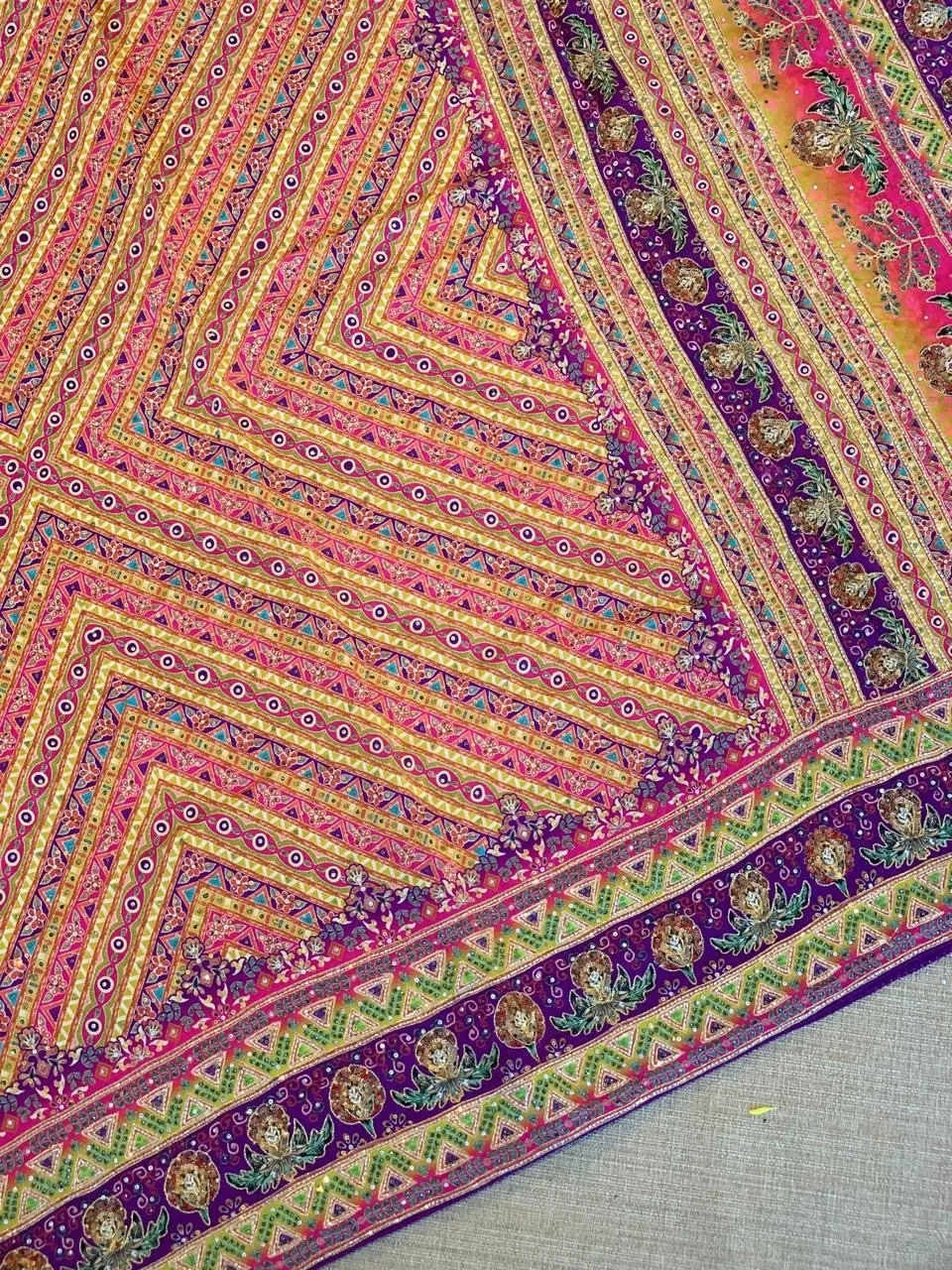 Designer printed crepe Saree with handwork  — Image 12