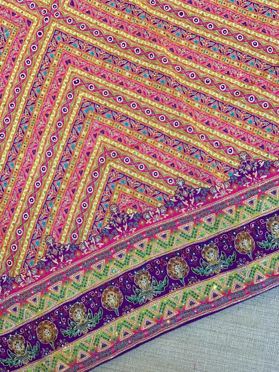 Designer printed crepe Saree with handwork  — Image 16