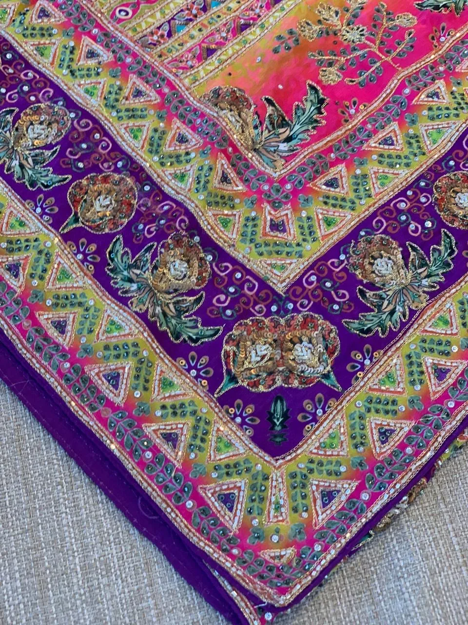 Designer printed crepe Saree with handwork  — Image 14