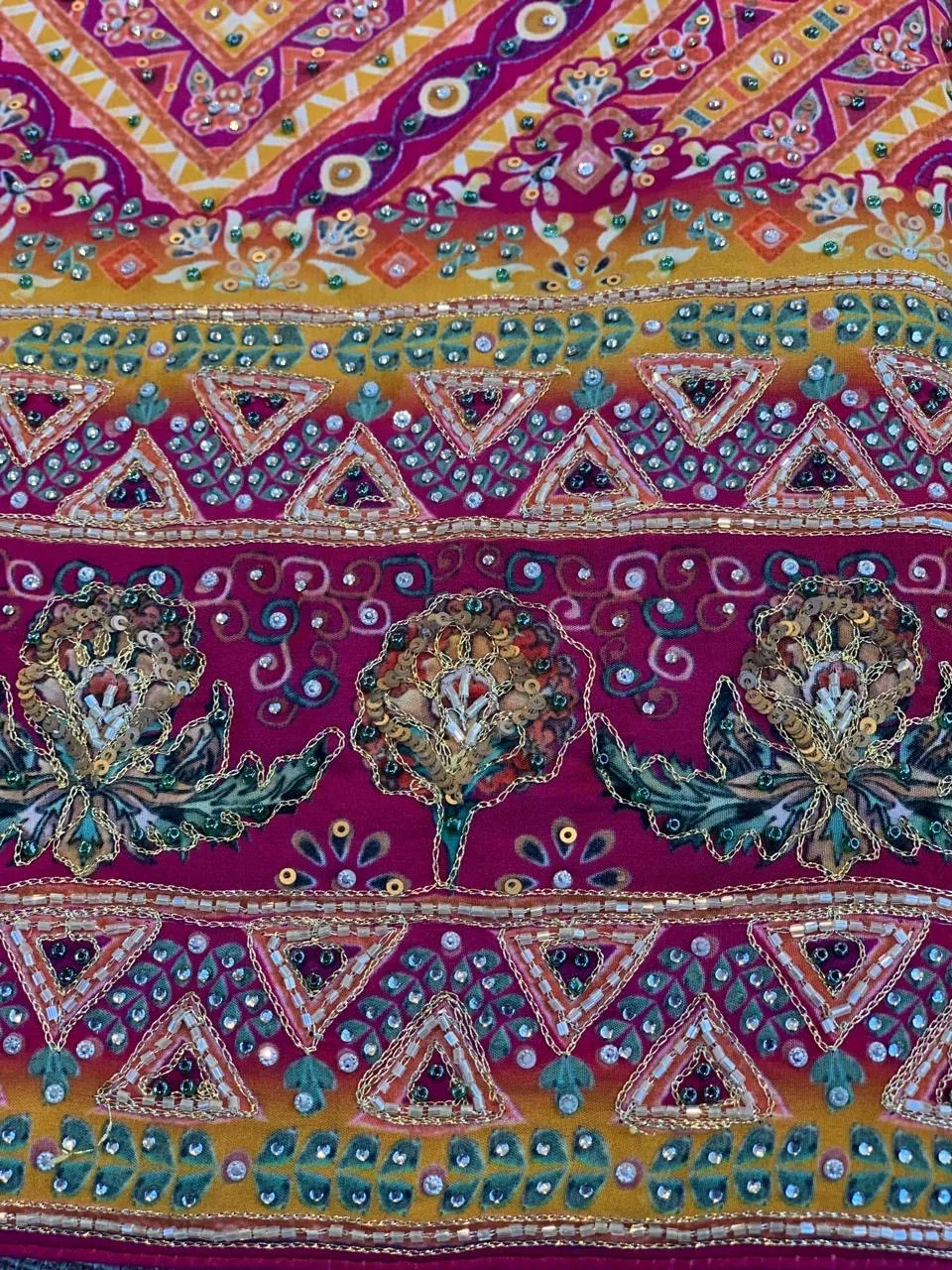 Multi color designer crepe silk saree with handwork — Image 14