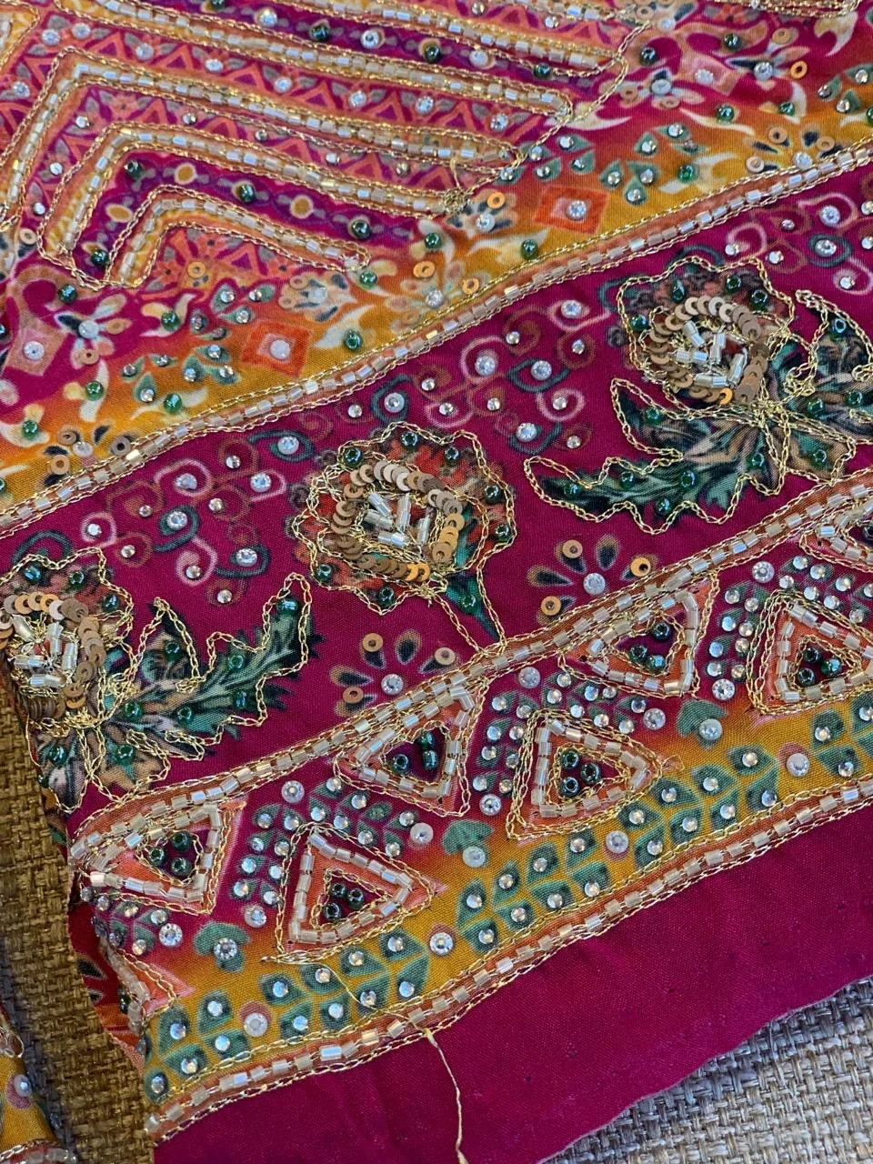 Multi color designer crepe silk saree with handwork — Image 15