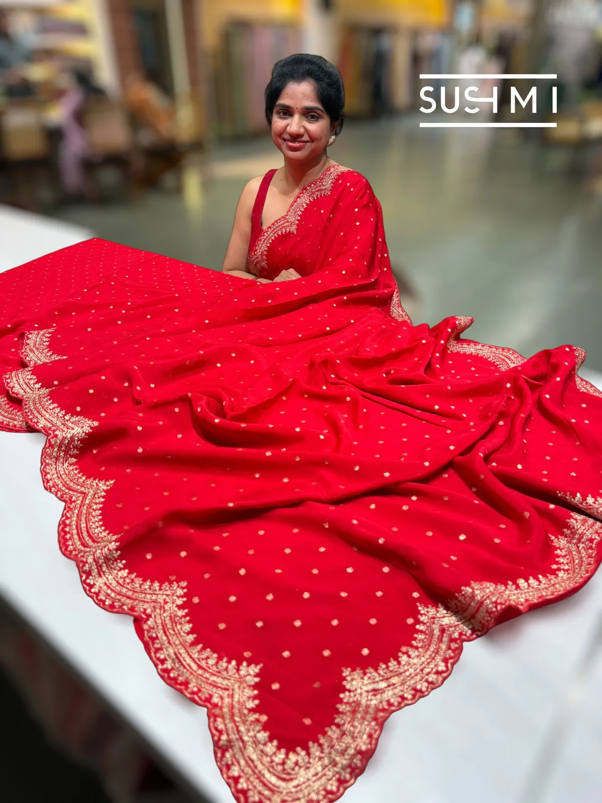 Chilli Red Banarasi Chinnon with fusion blouse  — Image 2