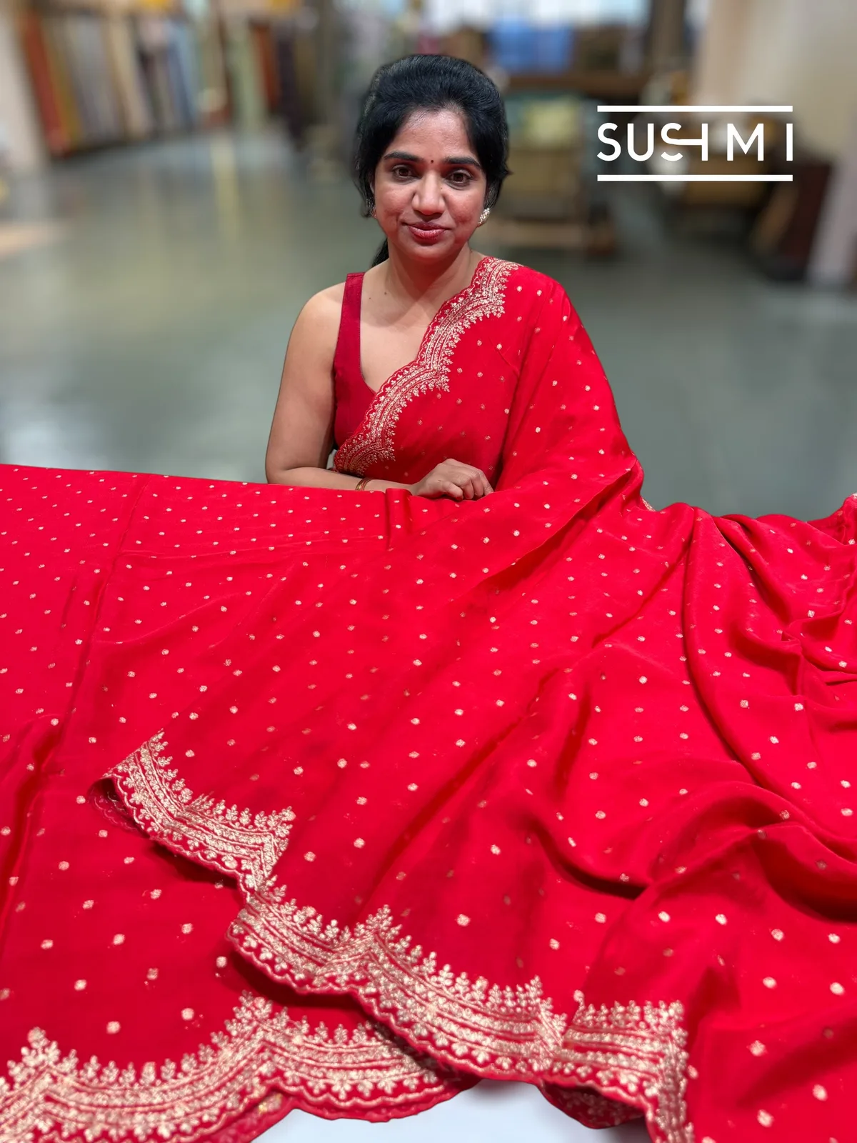 Chilli Red Banarasi Chinnon with fusion blouse  — Image 4