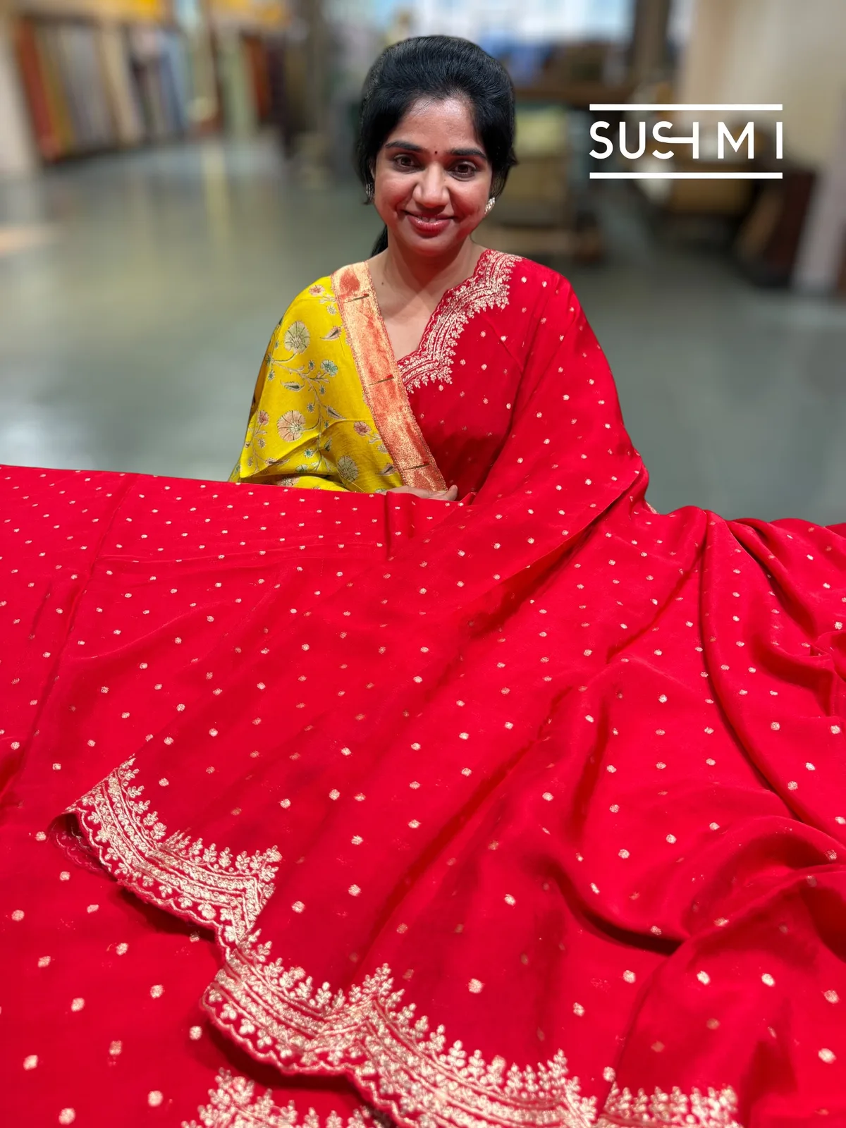 Chilli Red Banarasi Chinnon with fusion blouse  — Image 6