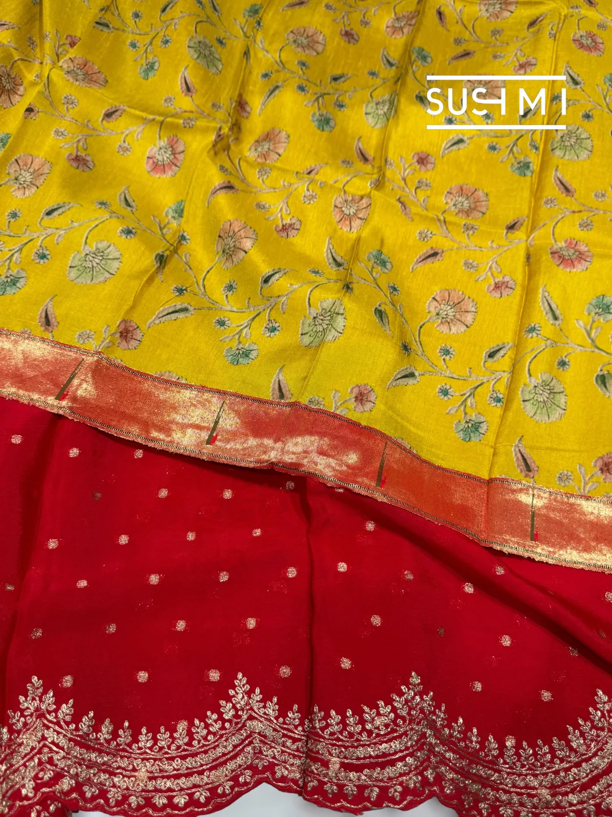Chilli Red Banarasi Chinnon with fusion blouse  — Image 7