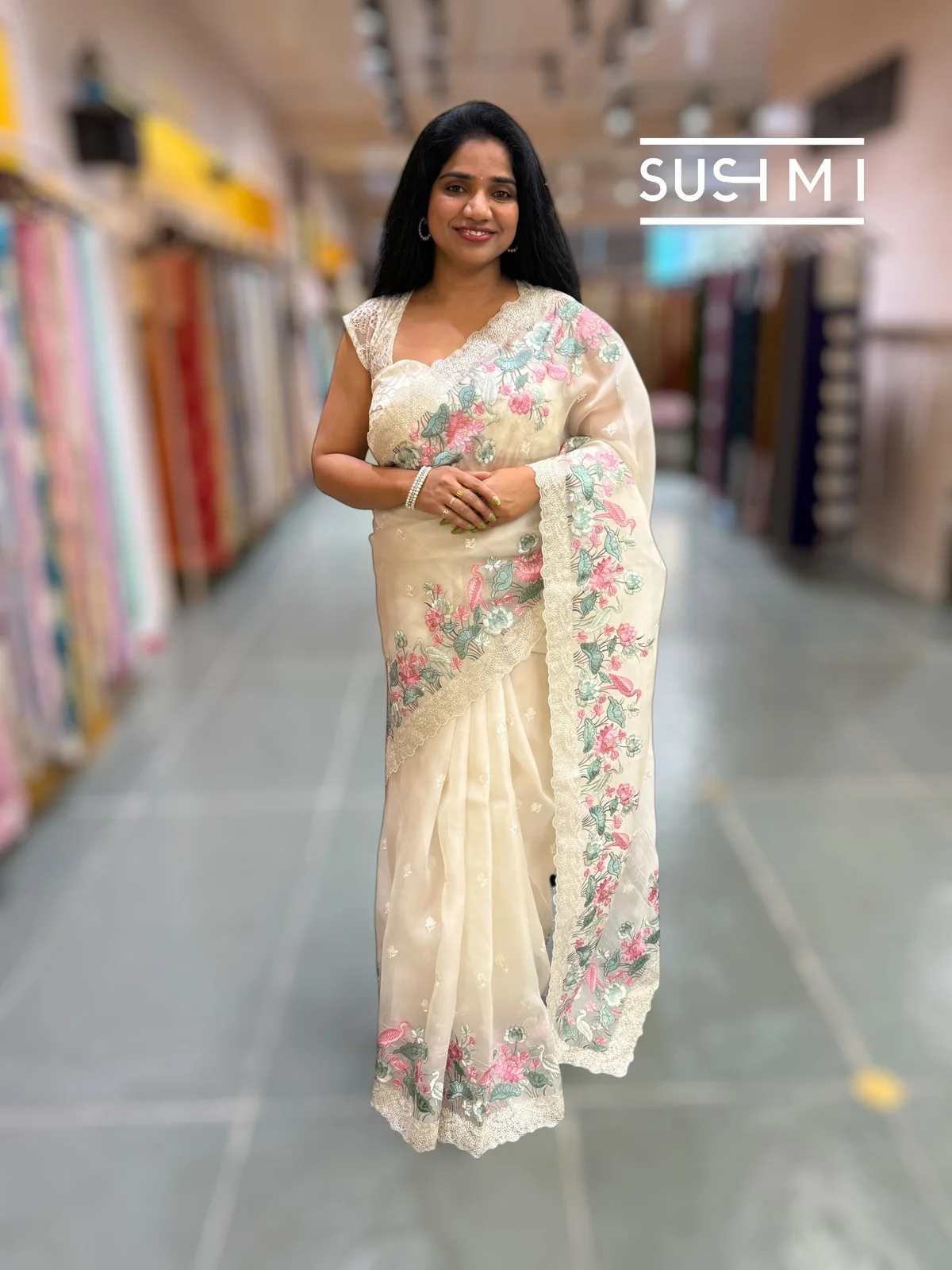 Ivory Color Organza saree with embroidery 