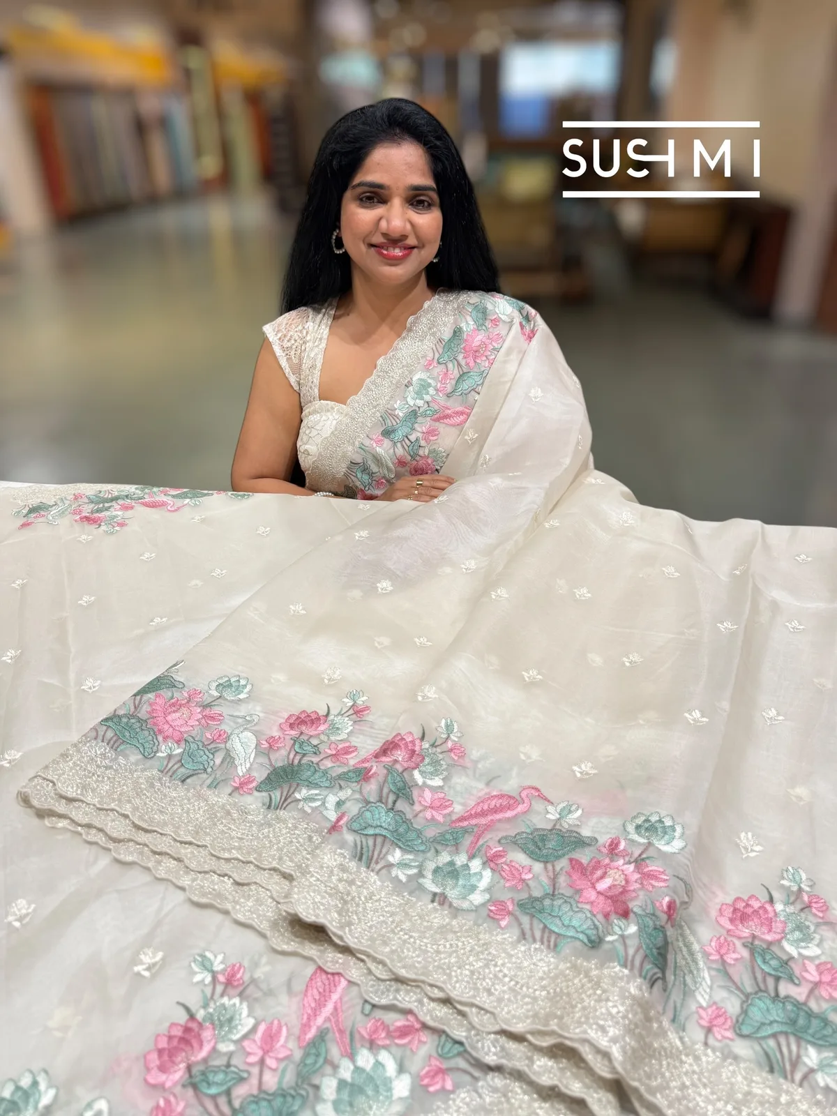 Ivory Color Organza saree with embroidery  — Image 10