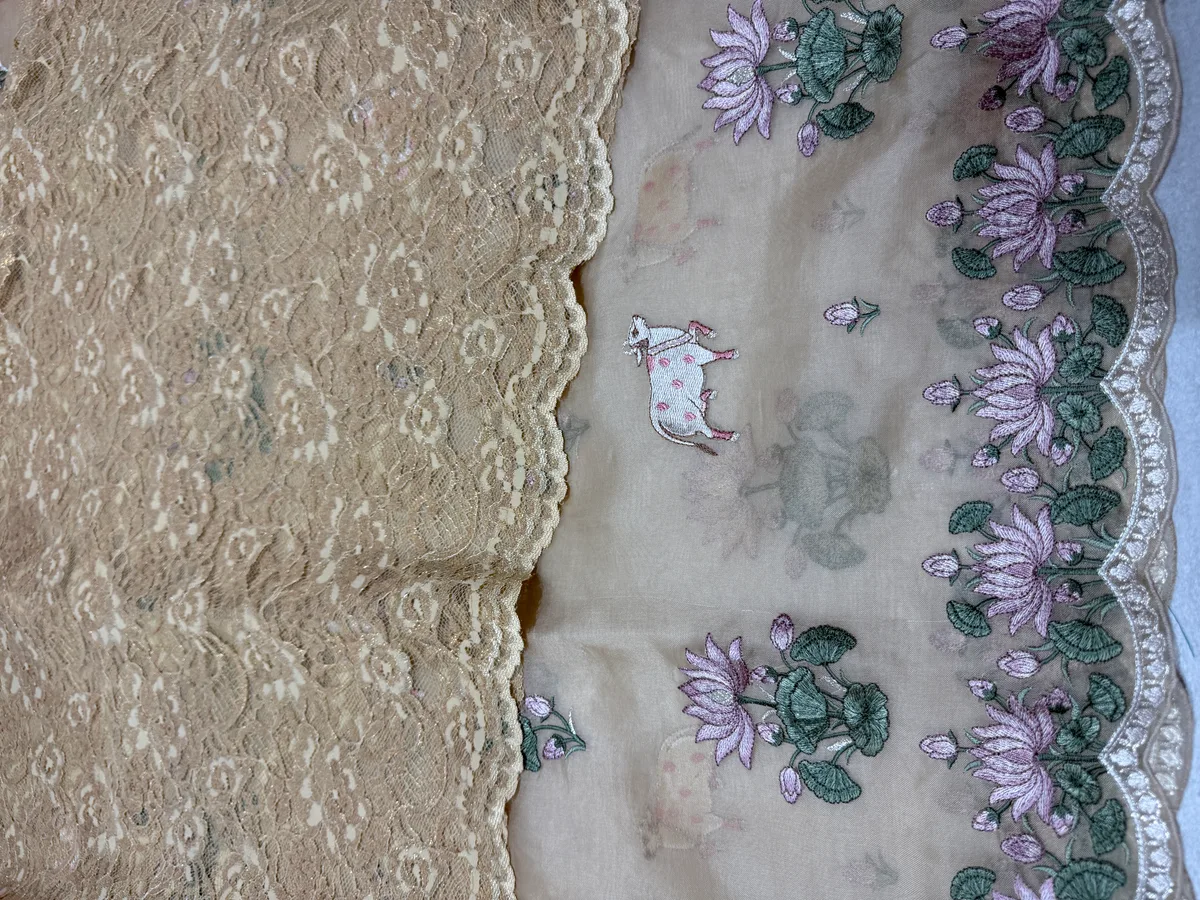 Sandalwood Pure Organza Saree with pichwai embroidery  — Image 4