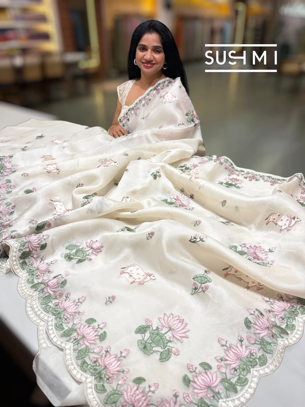 Ivory Pure Organza with pichwai embroidery 