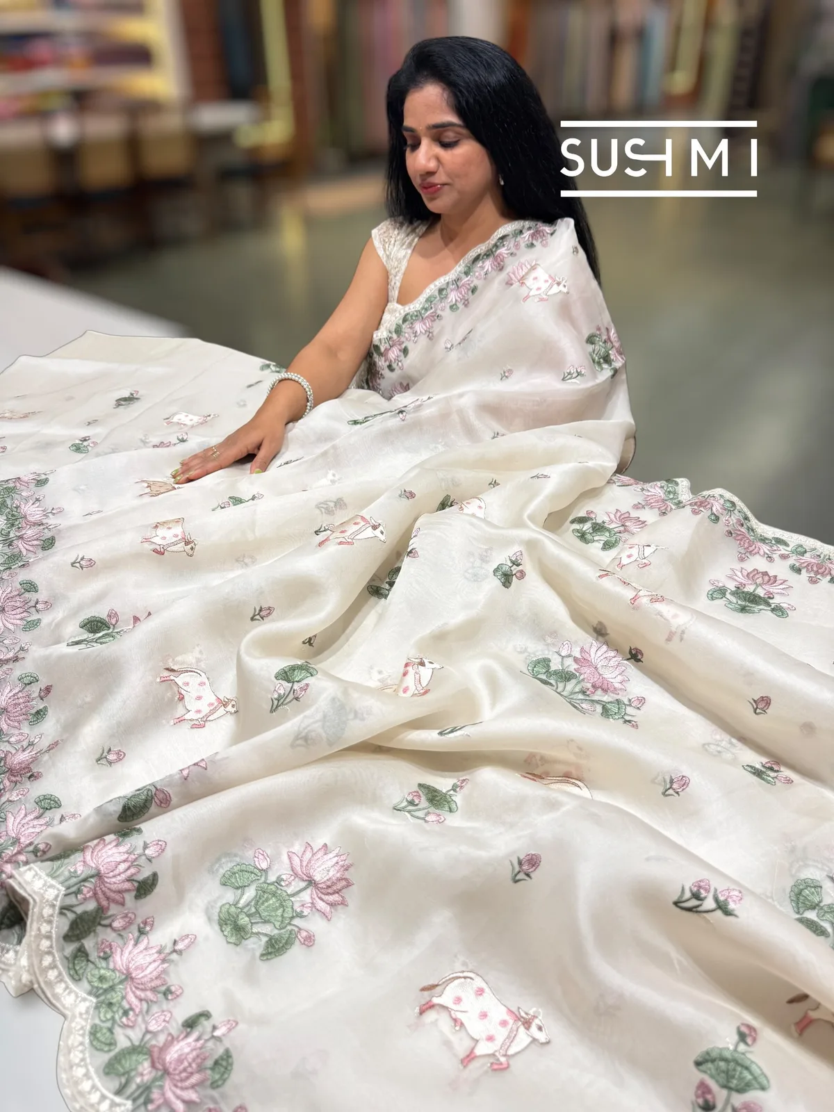 Ivory Pure Organza with pichwai embroidery  — Image 2