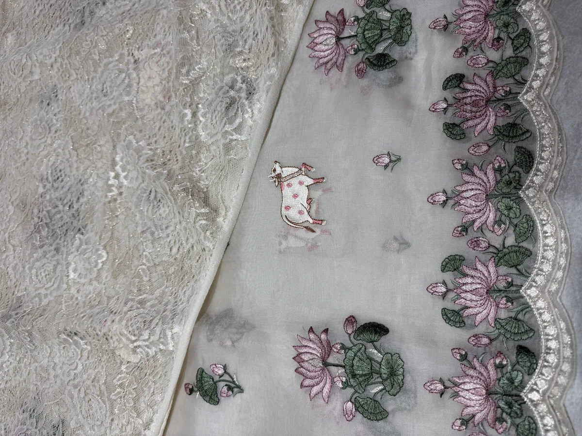 Ivory Pure Organza with pichwai embroidery  — Image 4