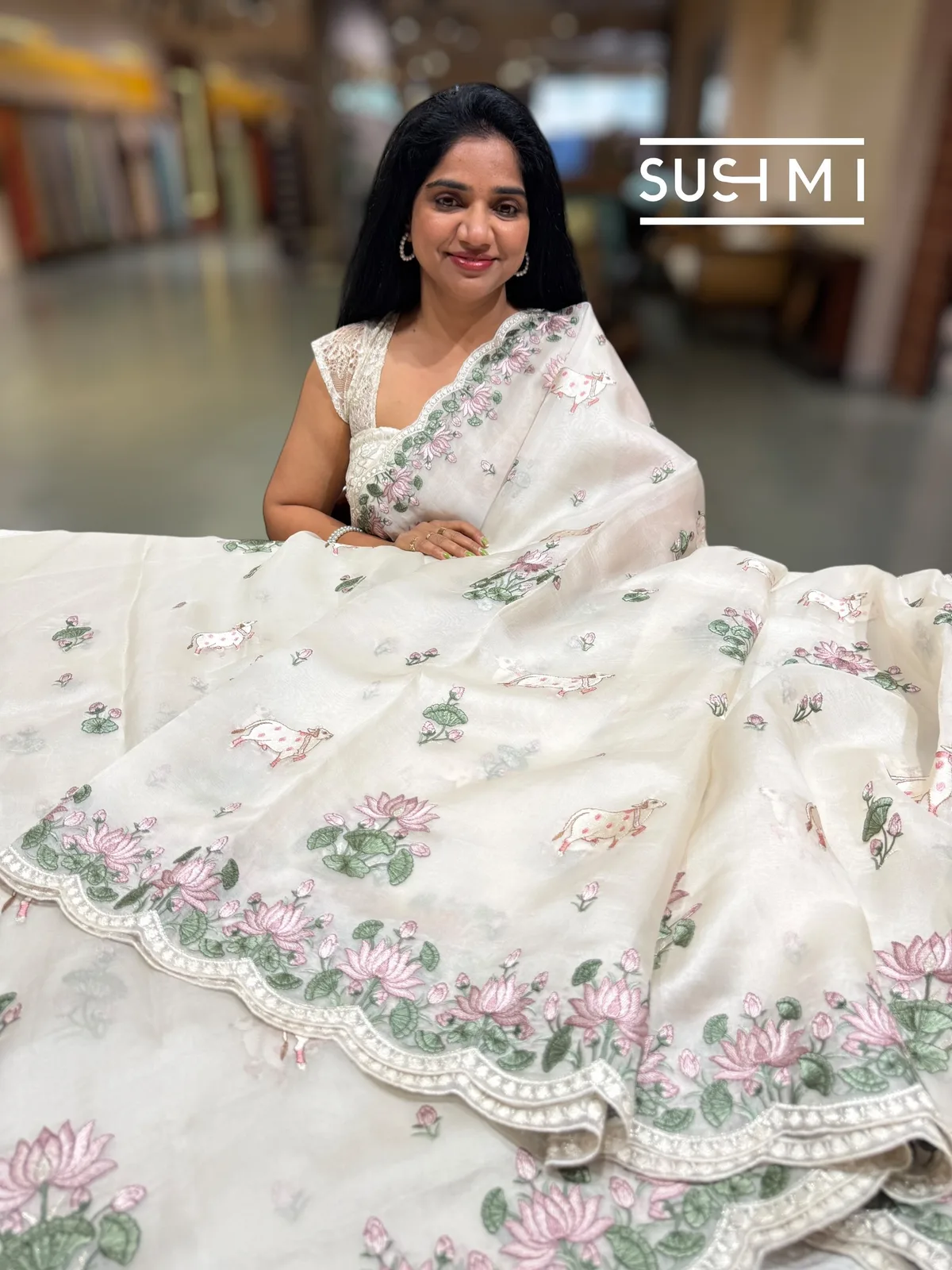 Ivory Pure Organza with pichwai embroidery  — Image 3