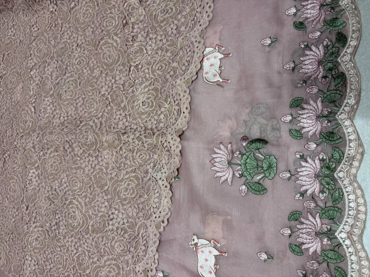 Dusty Pink Pure Organza Saree with pichwai embroidery  — Image 4
