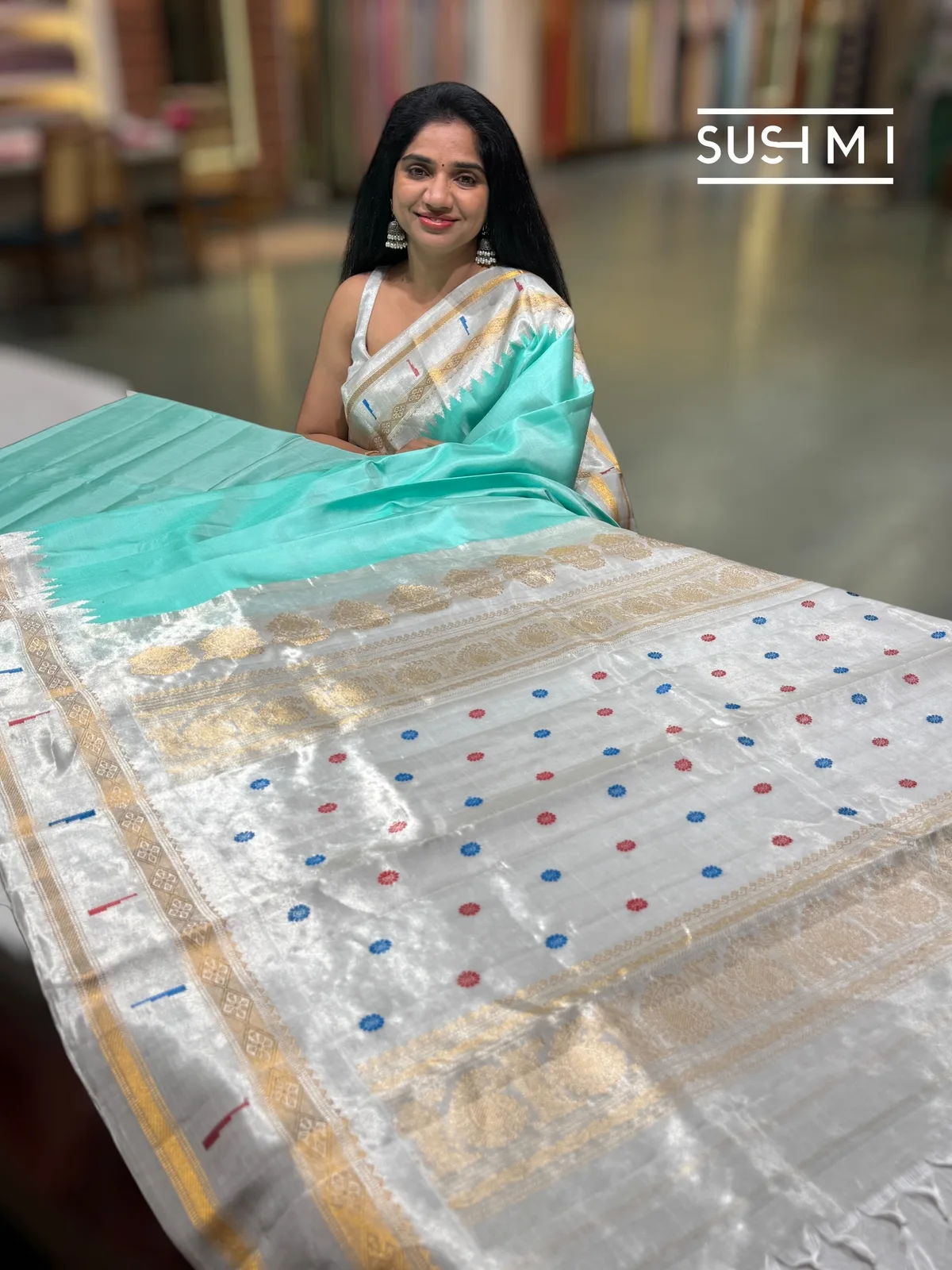 Seagreen Gadwal silkSaree with silver pythani tissue single muniya border 