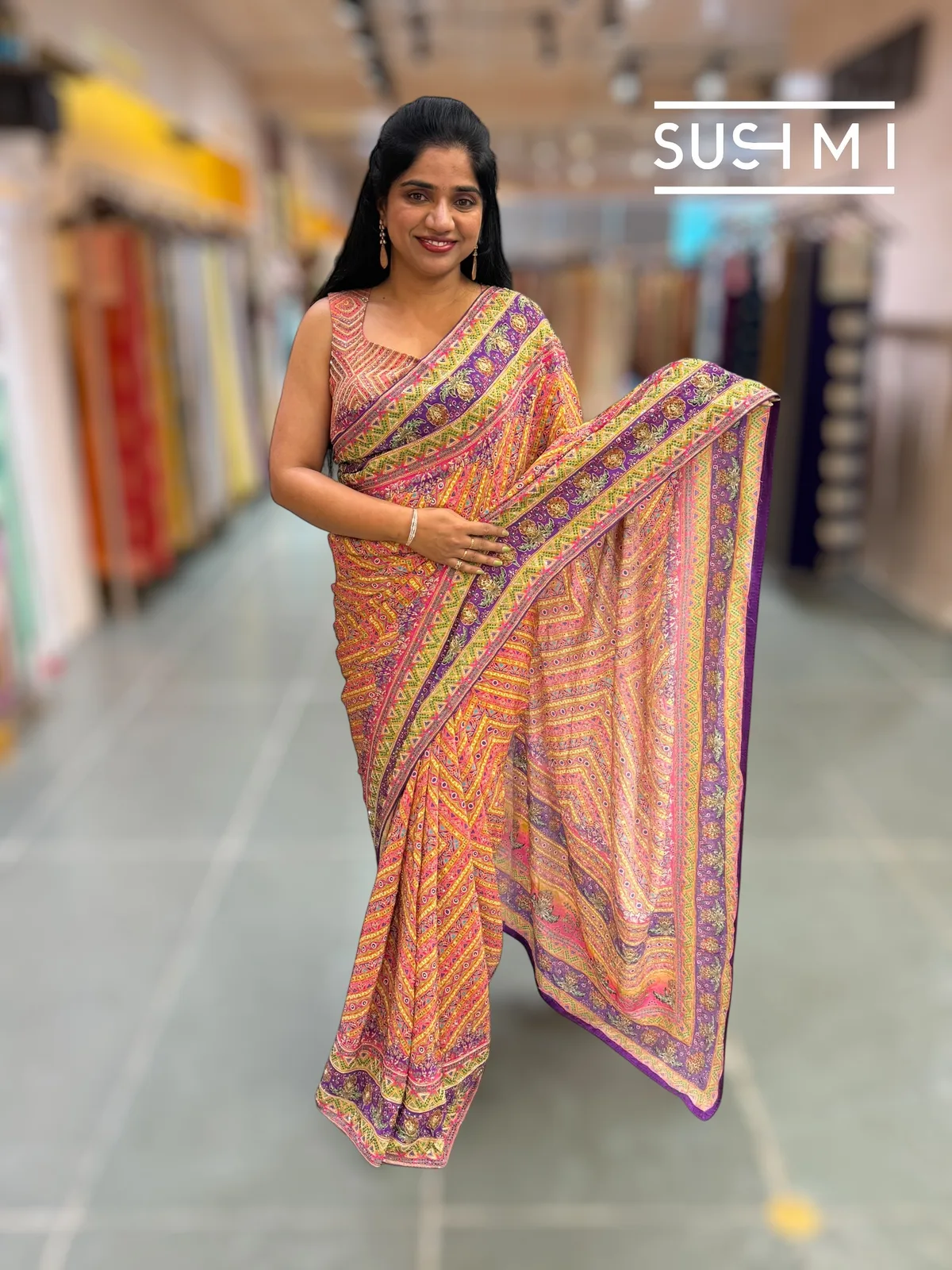 Designer printed crepe Saree with handwork  — Image 2