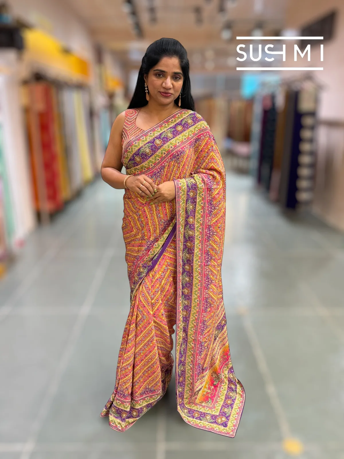 Designer printed crepe Saree with handwork  — Image 3