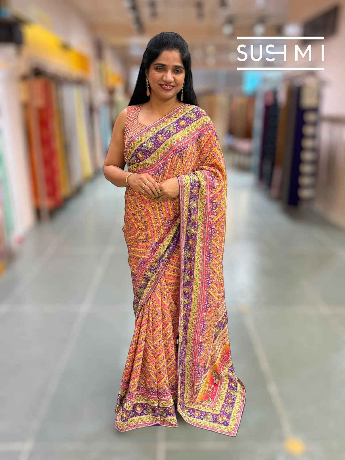 Designer printed crepe Saree with handwork  — Image 4