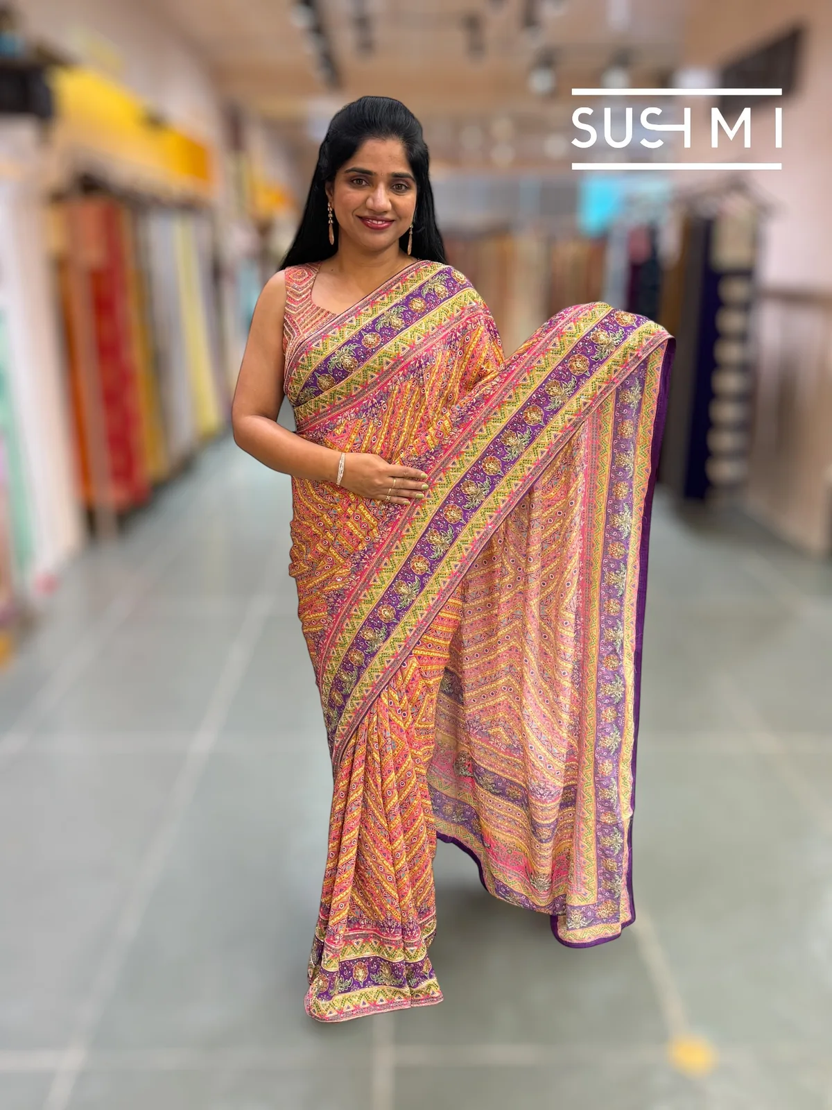 Designer printed crepe Saree with handwork  — Image 5