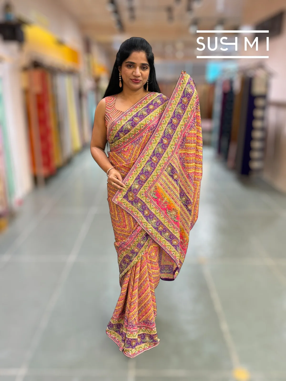 Designer printed crepe Saree with handwork  — Image 6