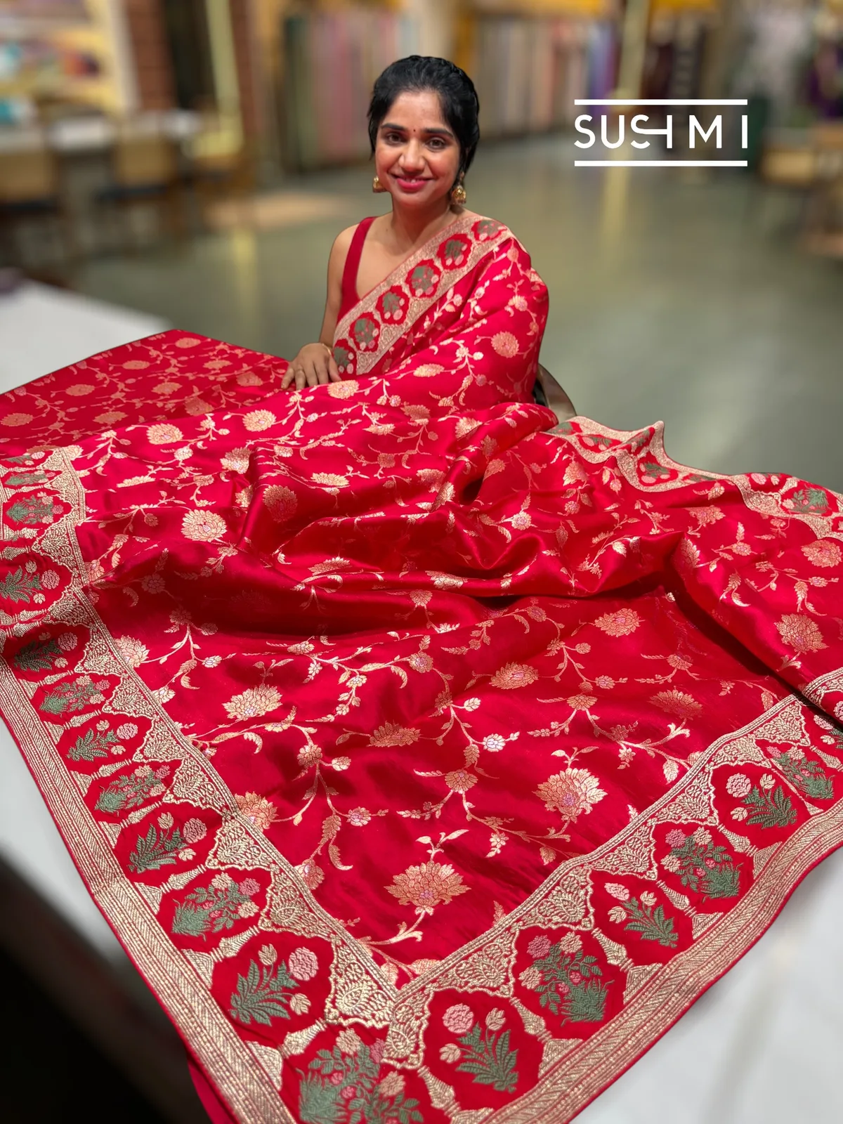 Red Banarasi Silk Saree with sabyasachi borders