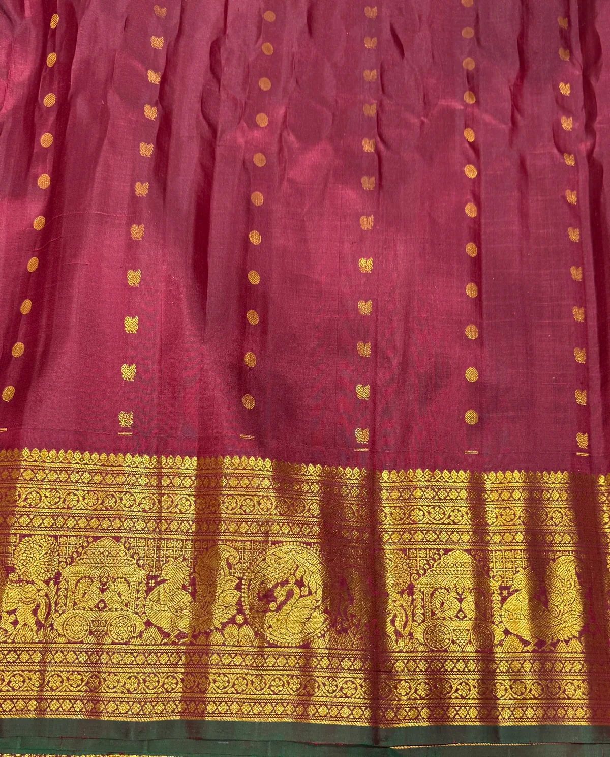 Rani Pink Brocade Gadwal Saree eith kanchi borders — Image 7