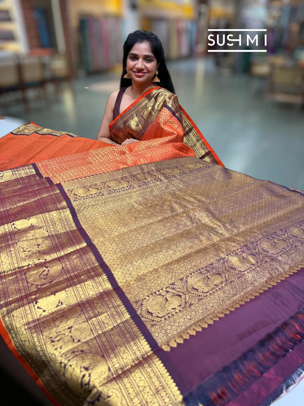 Rust Orange Gadwal Brocade saree kanchi borders — Image 2