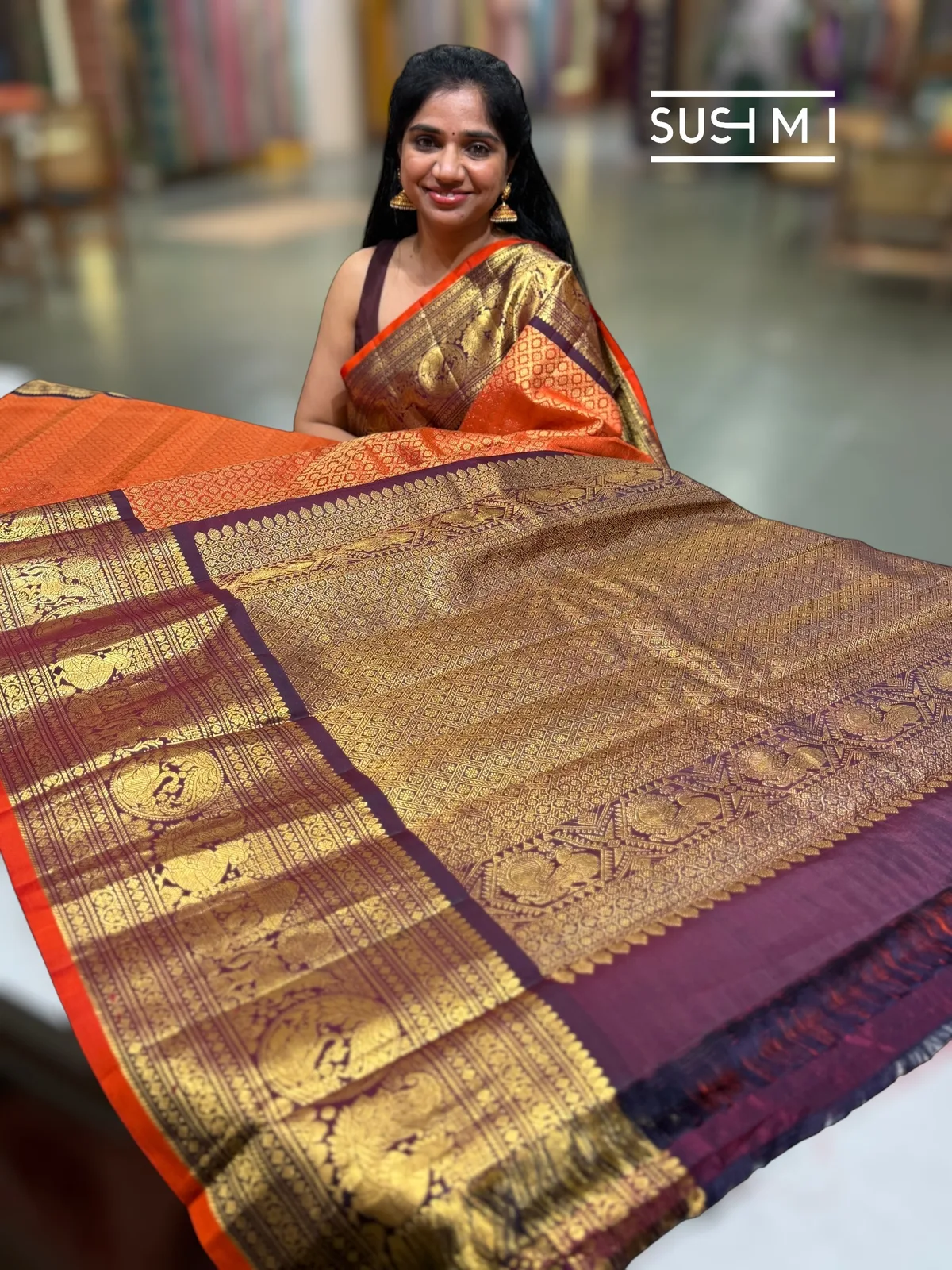 Rust Orange Gadwal Brocade saree kanchi borders — Image 5