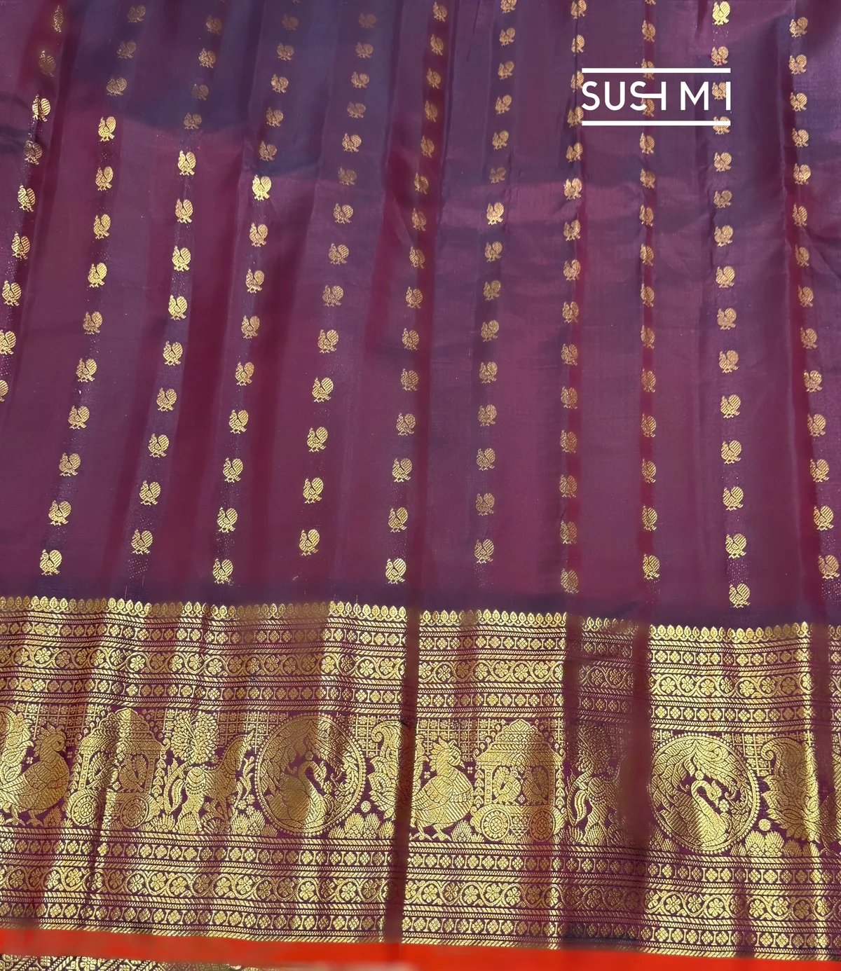Rust Orange Gadwal Brocade saree kanchi borders — Image 7