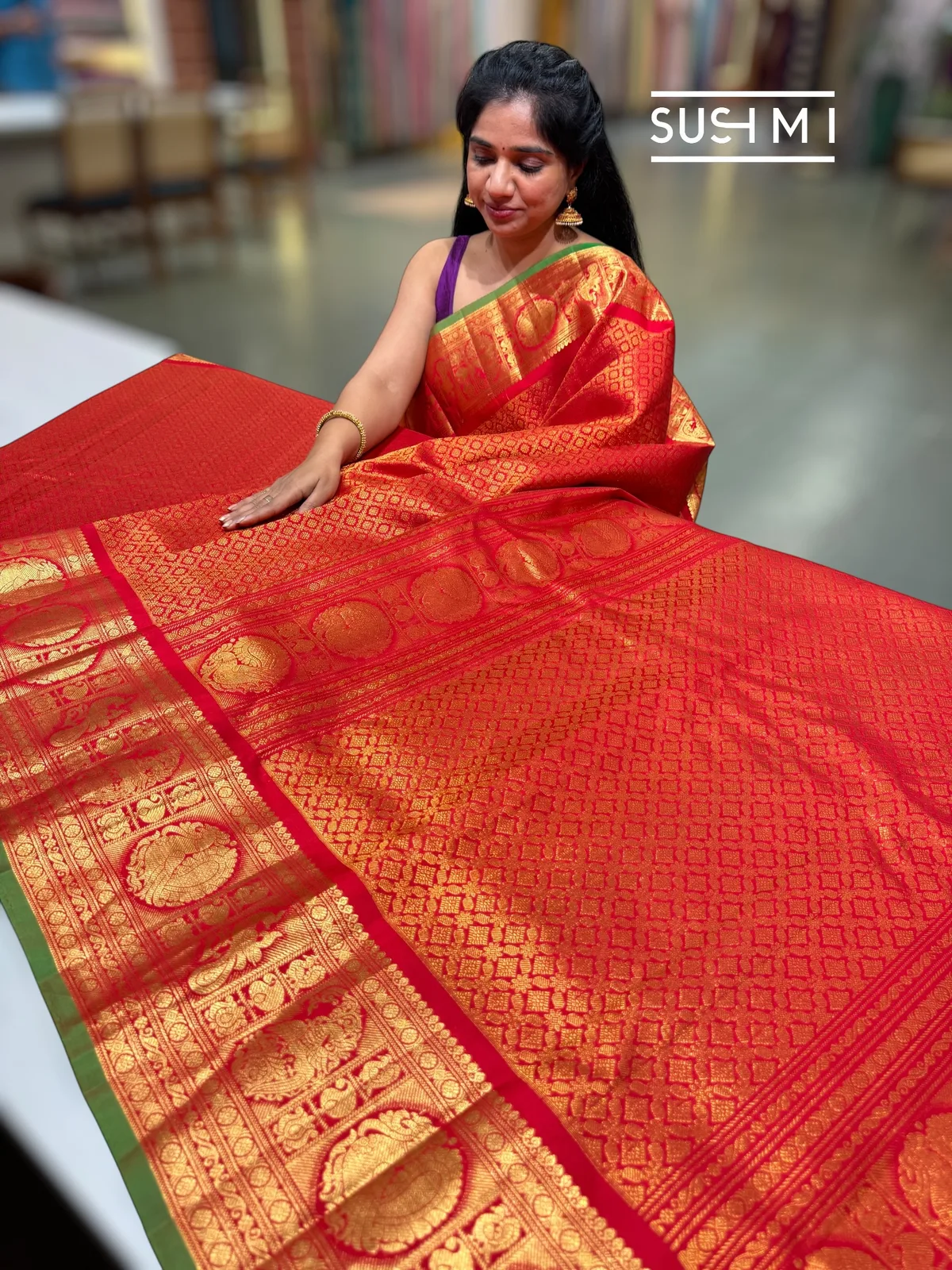 Chilli Red Monotone look Gadwal brocade Saree 