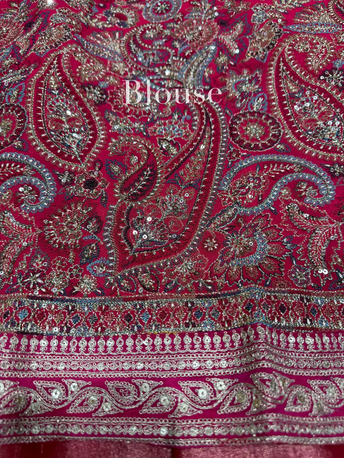 Dark Pink Tissue Saree with Heavy work blouse — Image 9