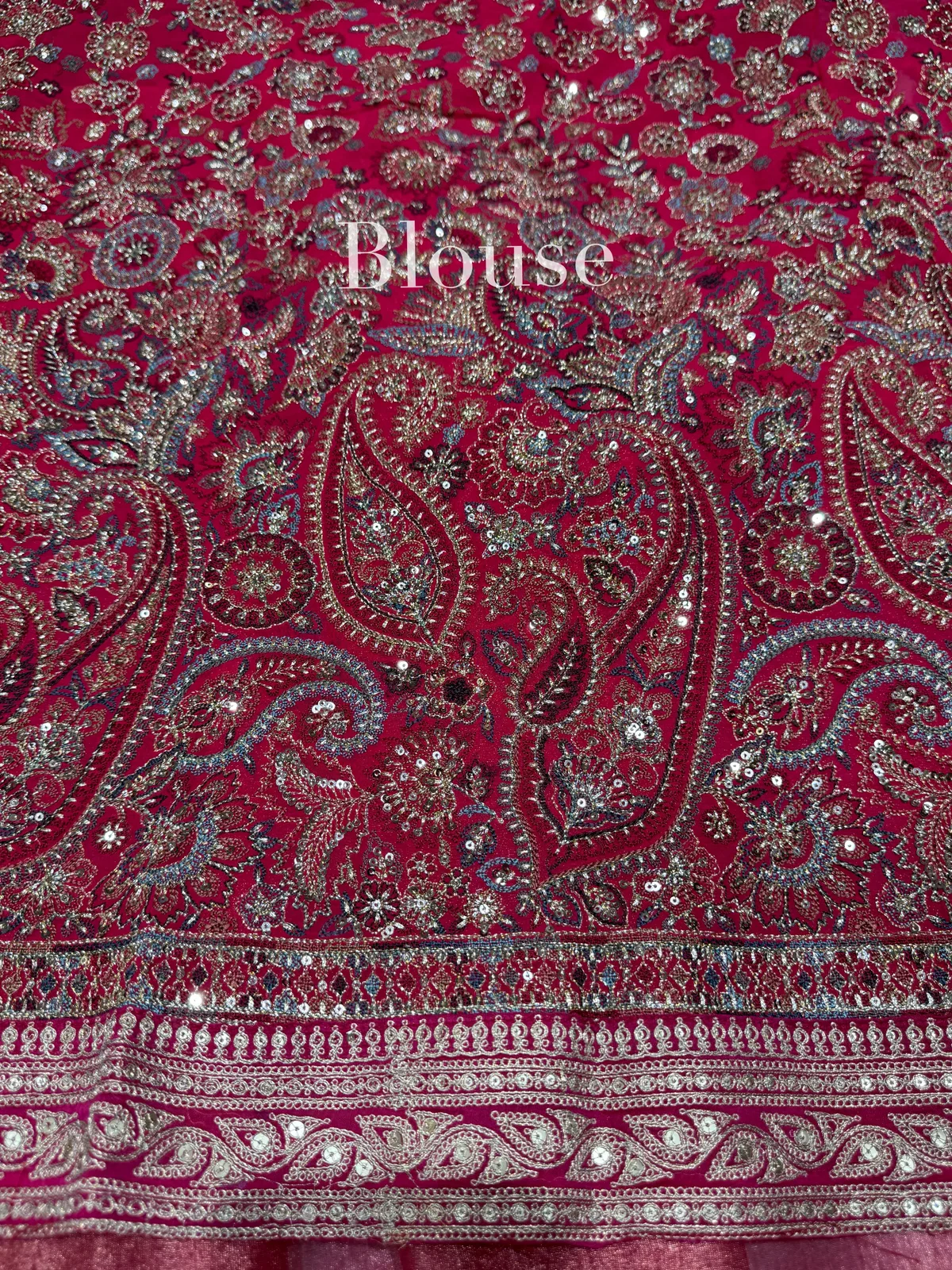 Dark Pink Tissue Saree with Heavy work blouse — Image 7