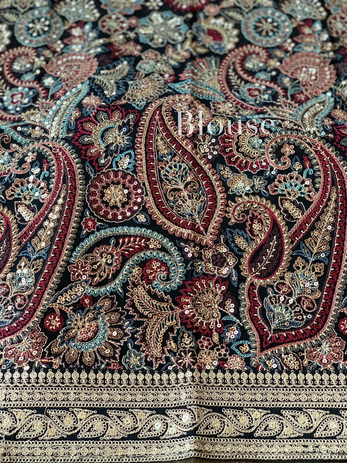 Antique Black Tissue Saree with heavy work blouse — Image 14