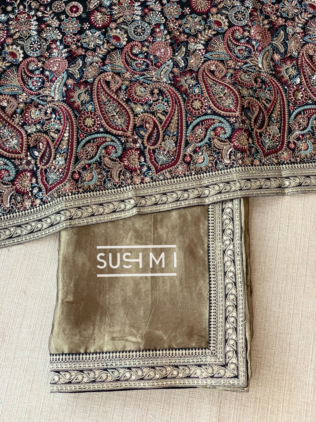 Antique Black Tissue Saree with heavy work blouse — Image 9