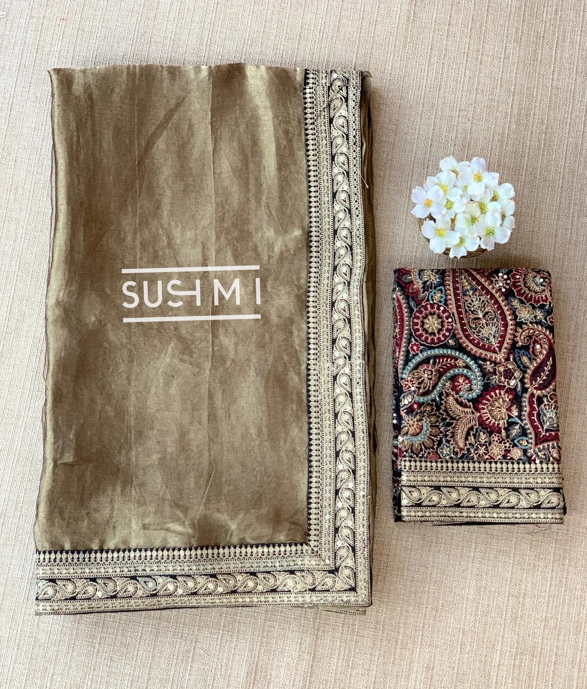 Antique Black Tissue Saree with heavy work blouse — Image 8