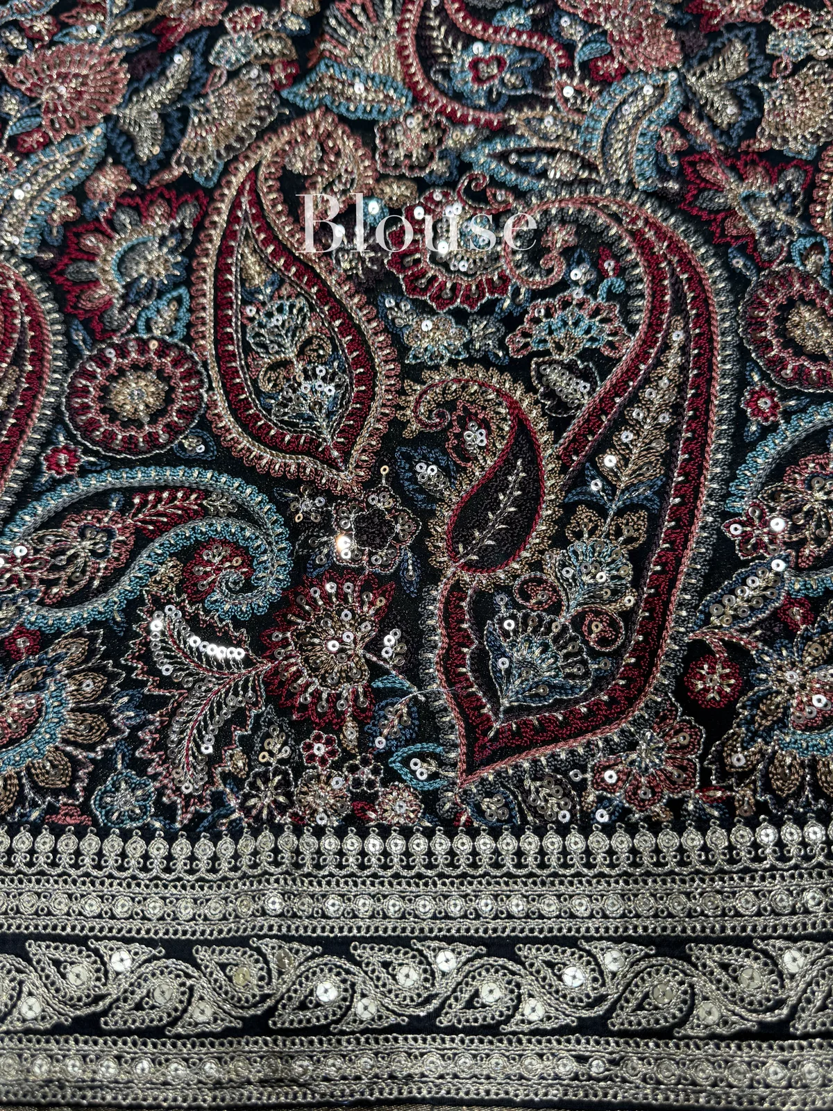 Antique Black Tissue Saree with heavy work blouse — Image 11