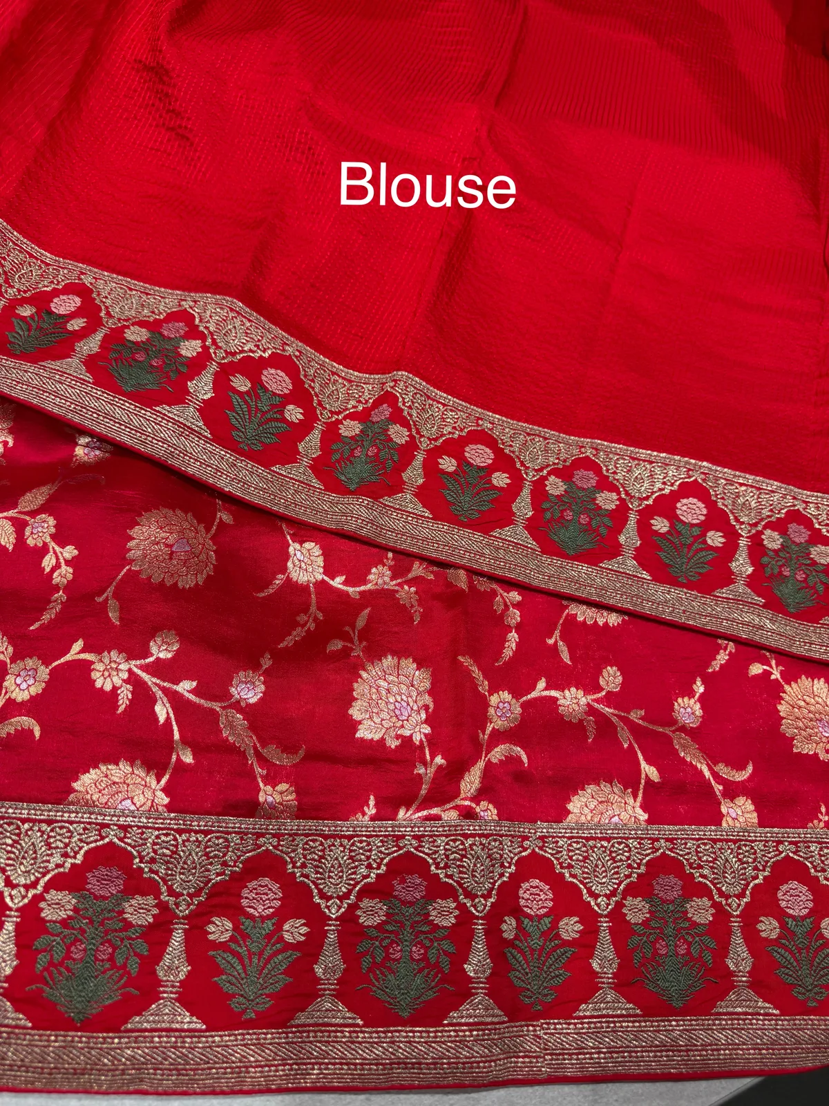 Red Banarasi Silk Saree with sabyasachi borders — Image 8