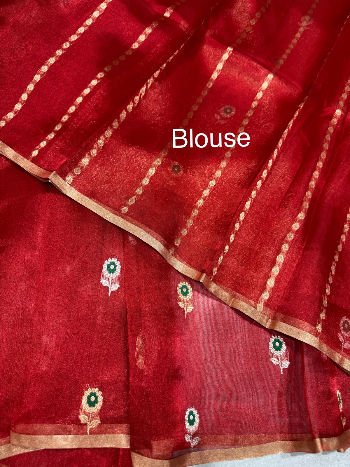 Red banarasi tissue with fusion blouse  — Image 6